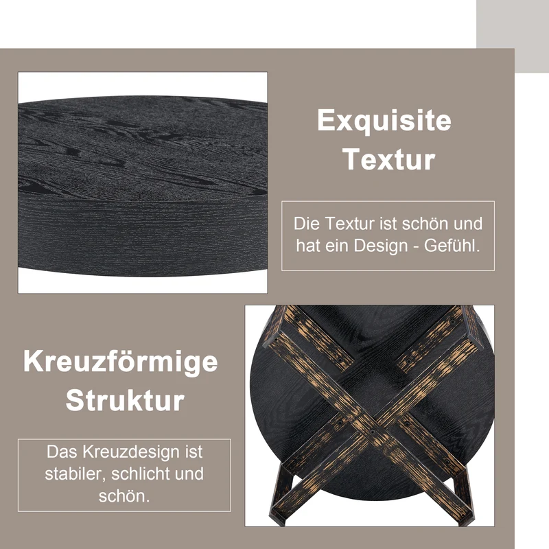 Table basse ronde effet bois noir Ø68cm AETHERINE