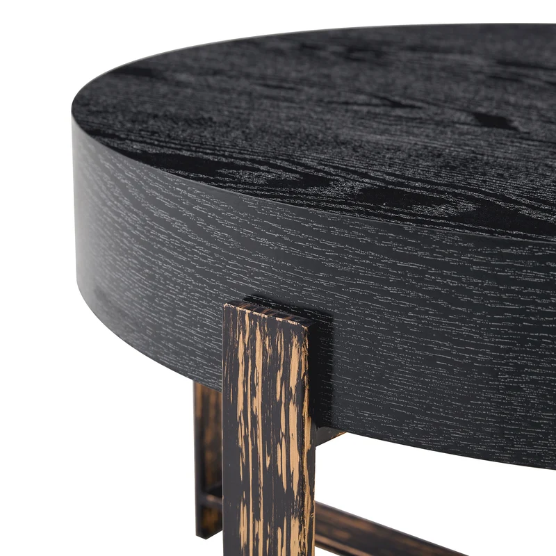 Table basse ronde effet bois noir Ø68cm AETHERINE