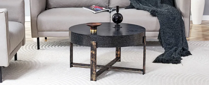 Table basse ronde effet bois noir Ø68cm AETHERINE