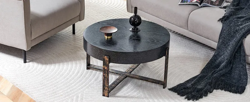 Table basse ronde effet bois noir Ø68cm AETHERINE