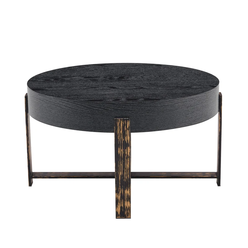 Table basse ronde effet bois noir Ø68cm AETHERINE