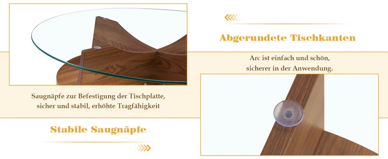 Table basse ronde en verre trempé pieds effet bois noyer Ø80 cm CLARITYEN