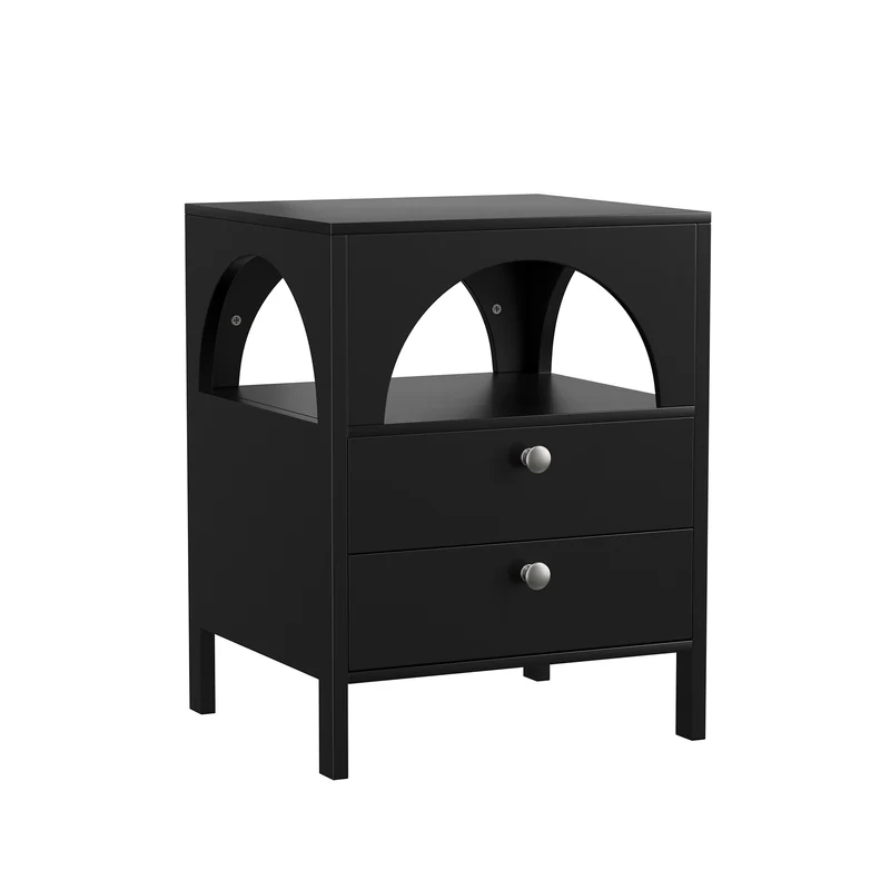 Table de chevet noir arqué niche et 2 tiroirs 45x40x58cm BREEZEE