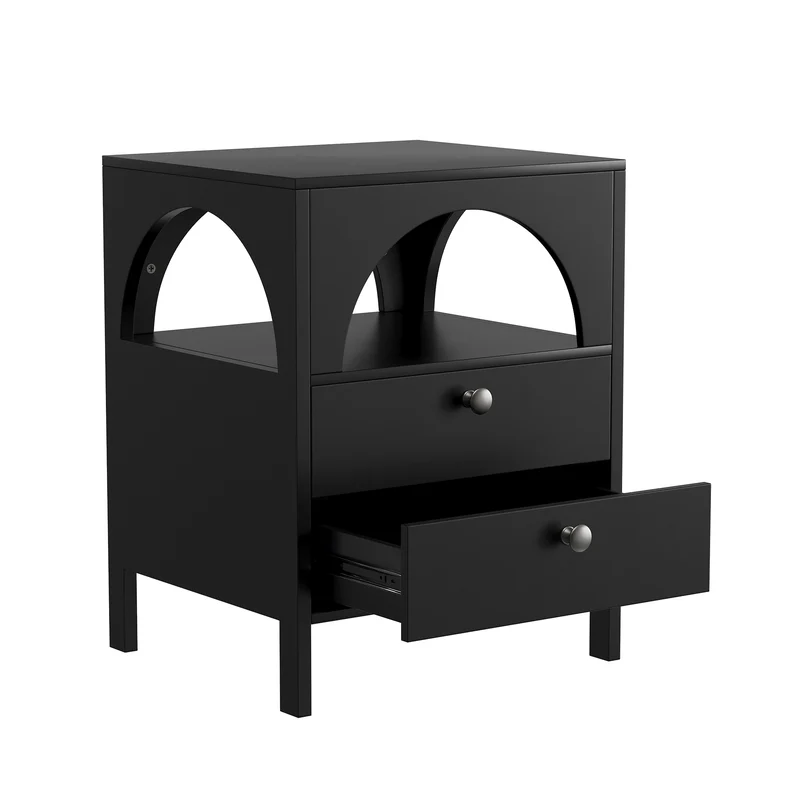 Table de chevet noir arqué niche et 2 tiroirs 45x40x58cm BREEZEE