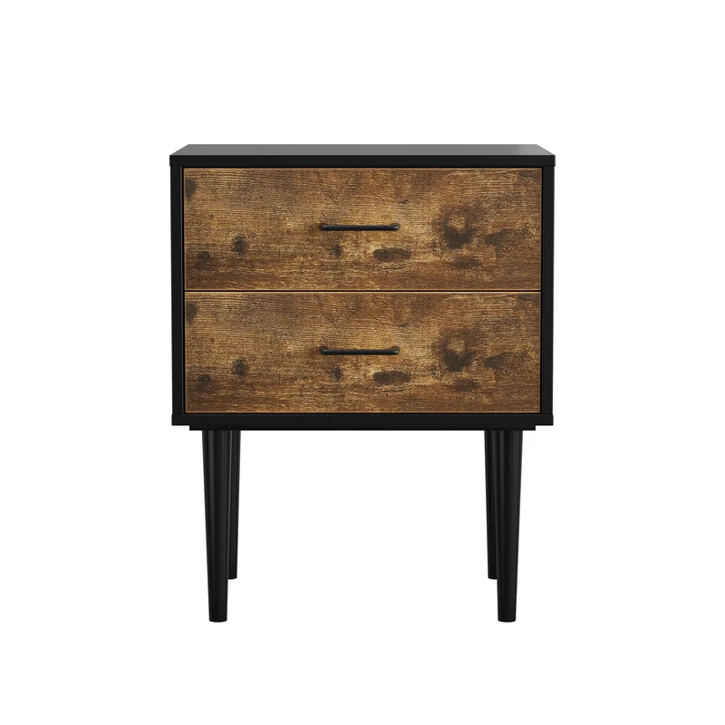 Table de chevet rétro noir et effet bois 2 tiroirs industrielle 51x38x66cm NOBLELSE