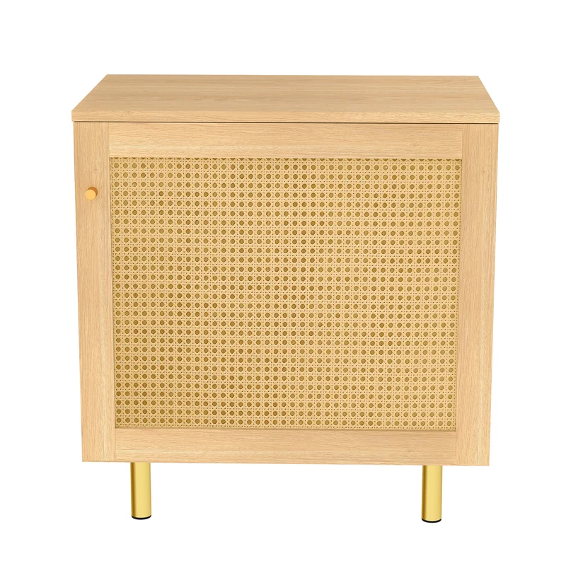 Buffet bas effet bois en rotin tressé 1 porte, 60x40x63 cm HALOITE