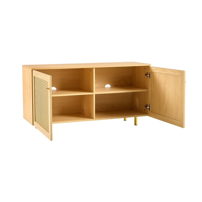Buffet effet bois 2 portes en rotin clair 120x40x63cm CRESTORA