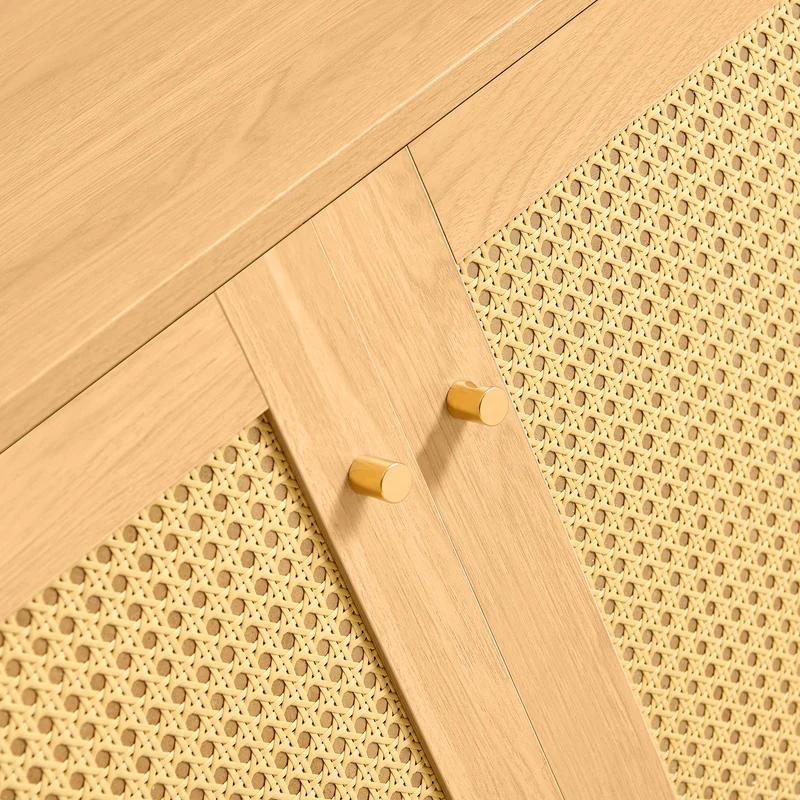 Buffet effet bois 2 portes en rotin clair 120x40x63cm CRESTORA