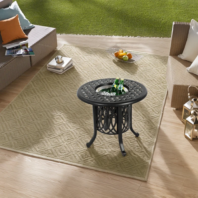 Table basse d'extérieur bronze en aluminium avec seau à glace, 55x49 cm ARISEIS