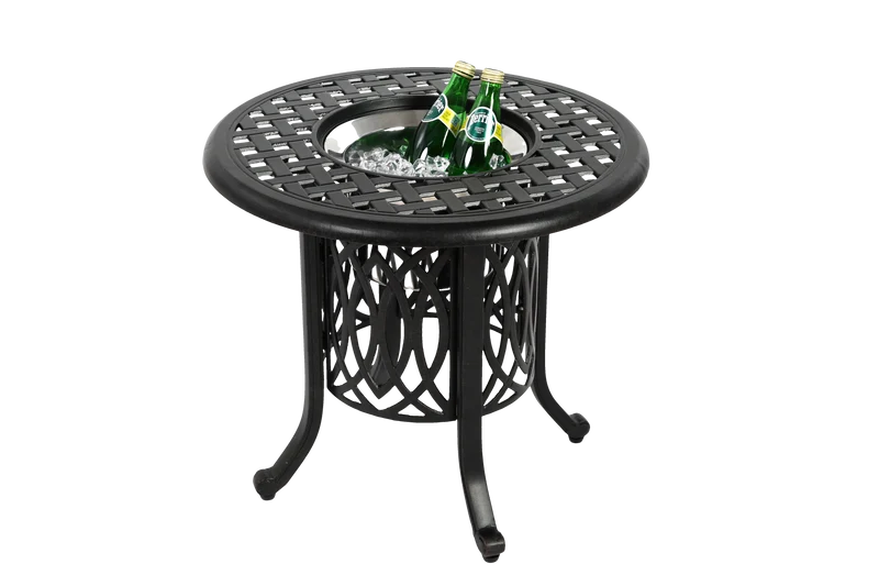 Table basse d'extérieur bronze en aluminium avec seau à glace, 55x49 cm ARISEIS