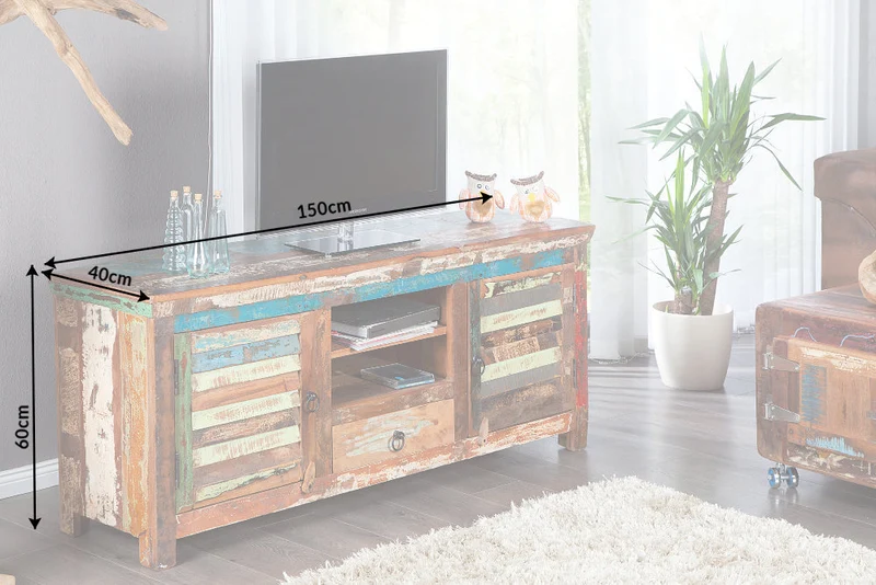 Tableau TV unique JAKARTA 150cm en bois massif recyclé coloré