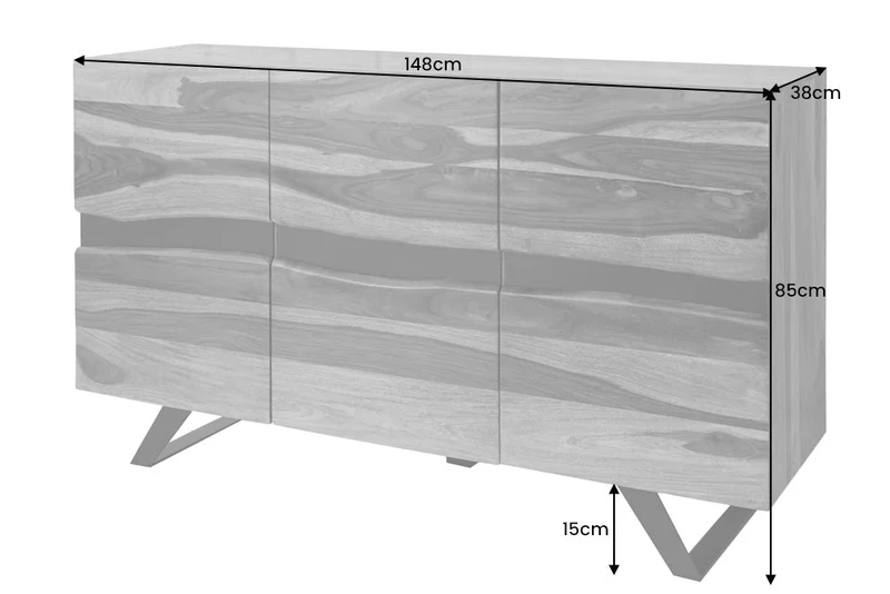 Buffet en bois massif AMAZONAS 150cm bord sapin marron structure métal noir