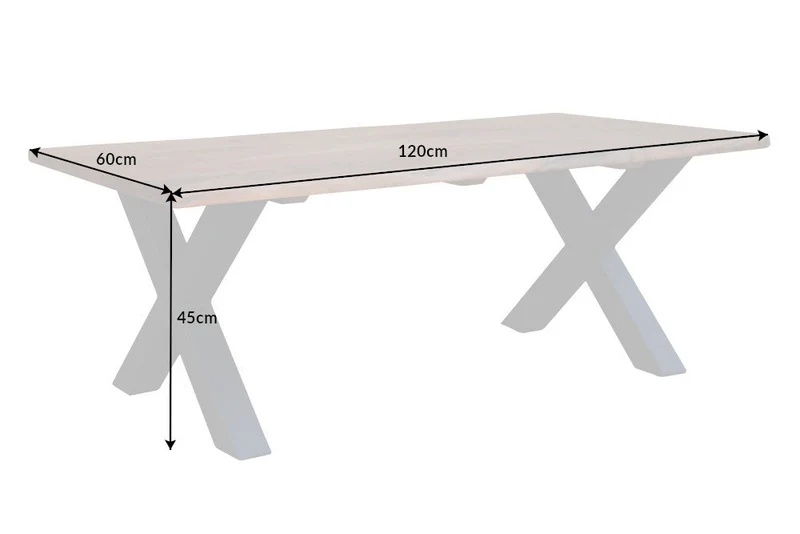 Table basse en bois massif MAMMUT 120 cm Acacia Finition Miel Cadre en X noir Plateau 2,5 cm