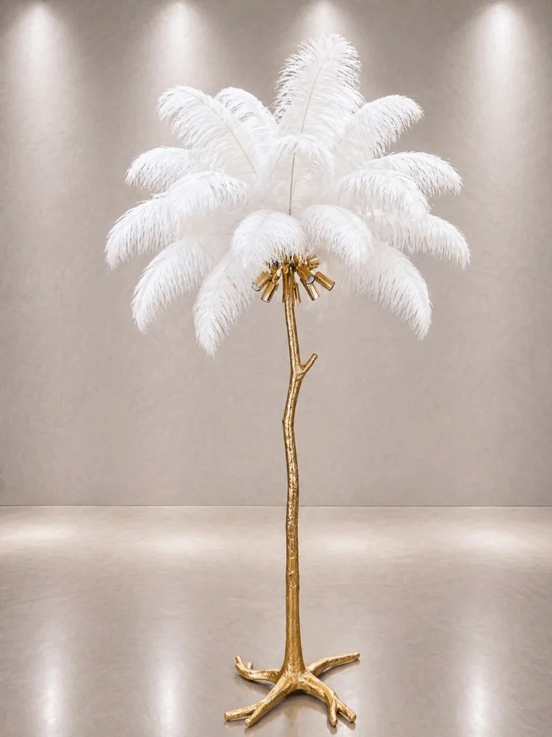 Lampe Plumes d'Autruche Véritables 170cm