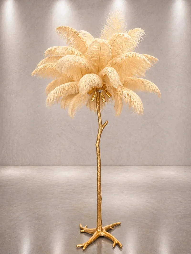 Lampe Plumes d'Autruche Véritables 170cm