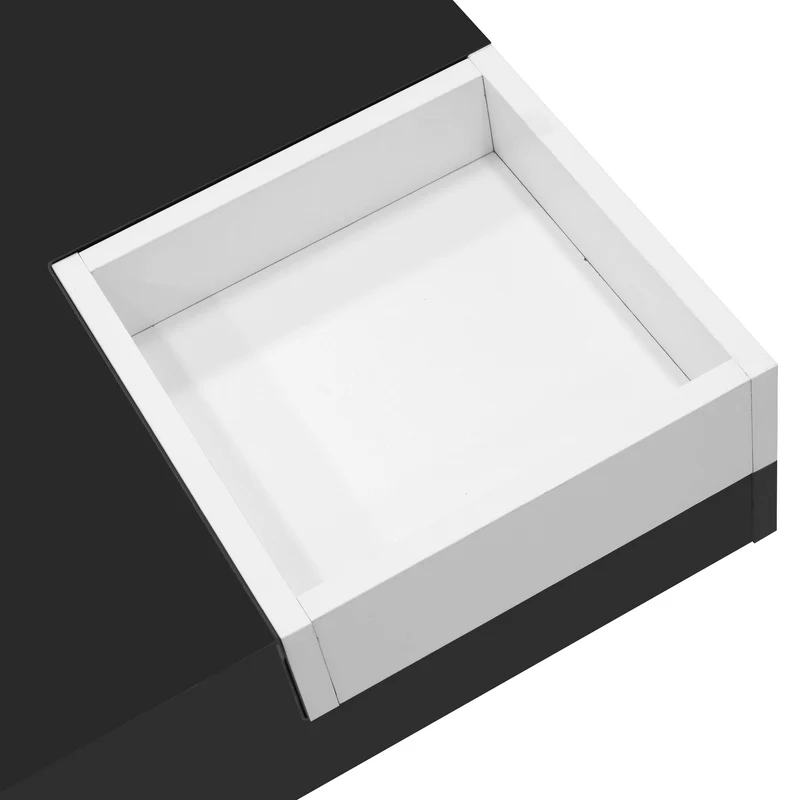 Table basse carrée noir blanc bicolore éclairage LED avec boîte de rangement amovible CROKS BLACK