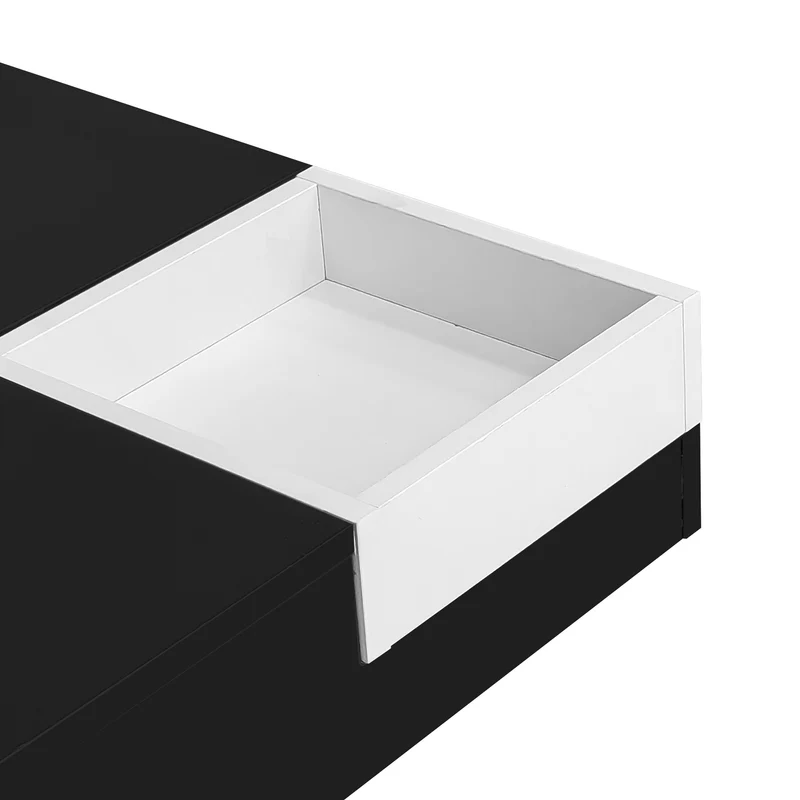 Table basse carrée noir blanc bicolore éclairage LED avec boîte de rangement amovible CROKS BLACK