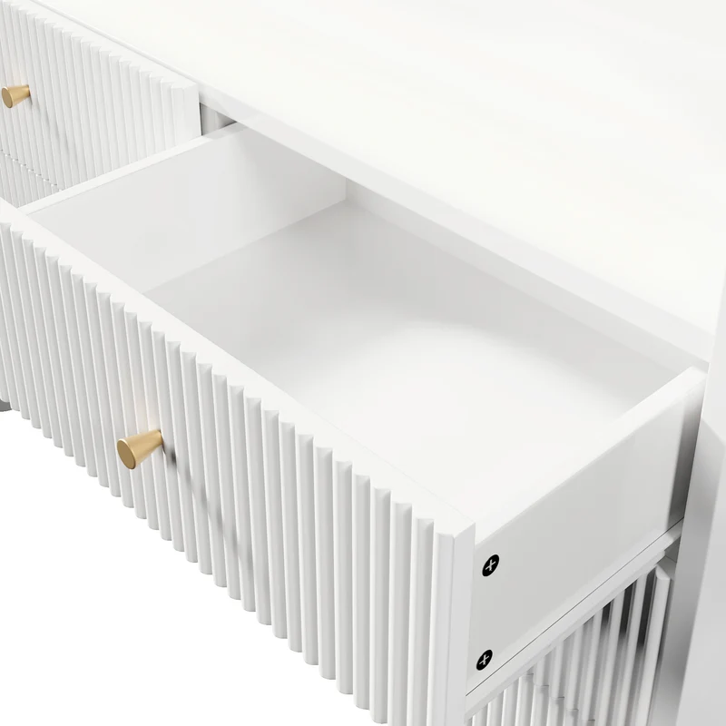 Commode blanc motif cannelé 6 tiroirs avec éclairage LED poignées dorées TRAGVAX