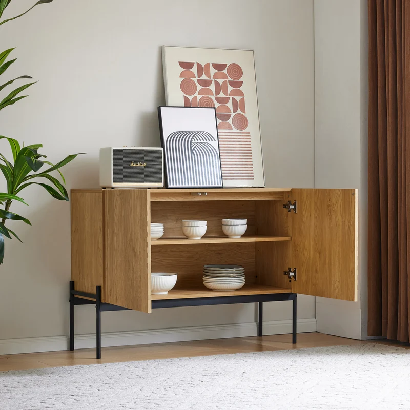 Buffet avec 2 portes et pieds en métal, buffet design linéaire 100*40*70cm VAIKNELS