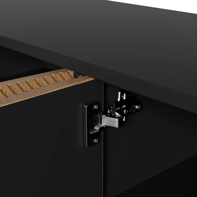 Buffet élégant effet bois brossées et noir 4 portes poignées et pieds dorées 160*40*75 cm VIMIDS