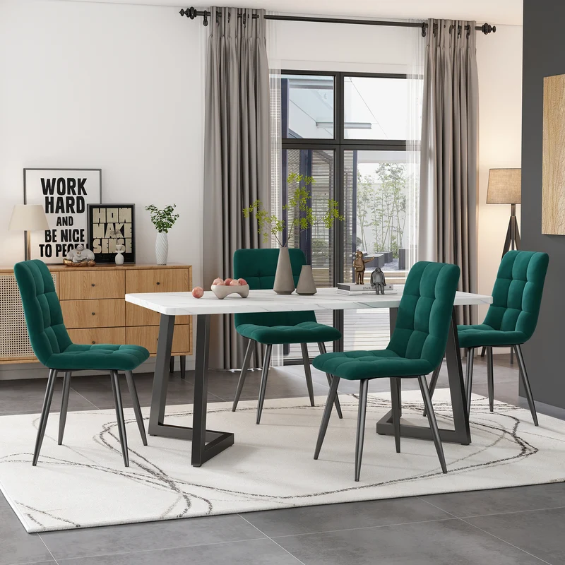 Table de salle à manger rectangulaire en motif marbre moderne avec pieds en métal noir/blanc 117x68cm GILQELS