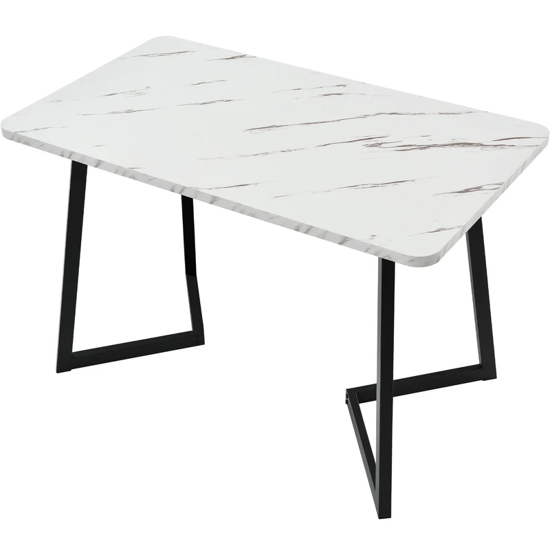 Table de salle à manger rectangulaire en motif marbre moderne avec pieds en métal noir/blanc 117x68cm GILQELS