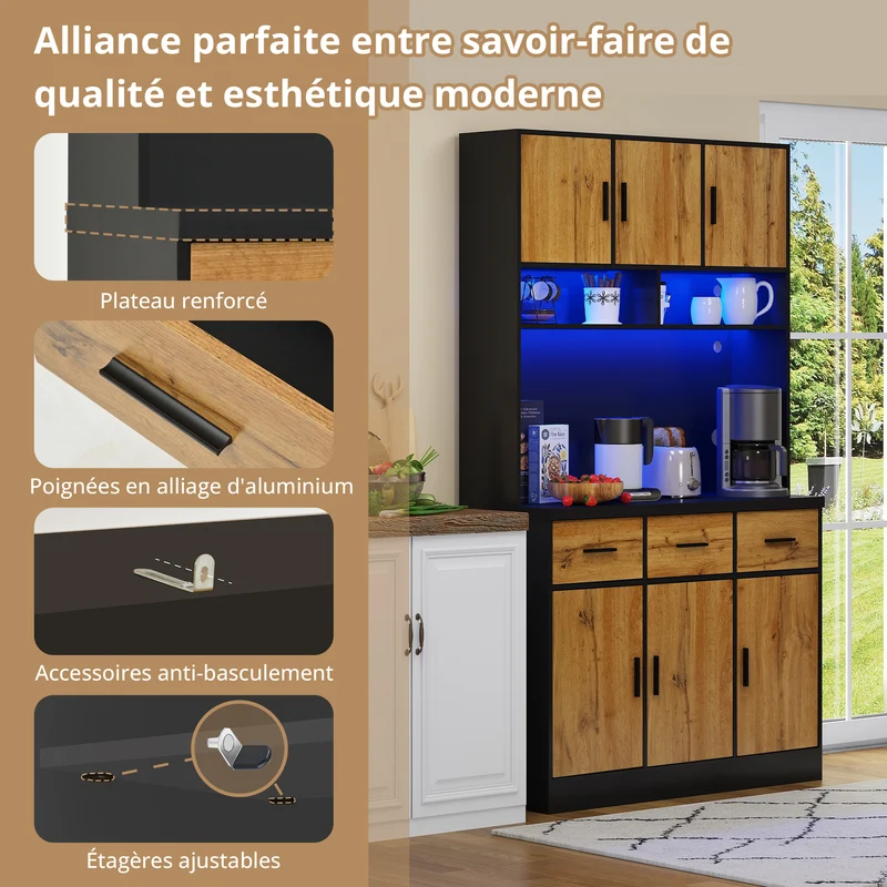 Buffet de cuisine avec éclairage LED et prises intégrées XOK