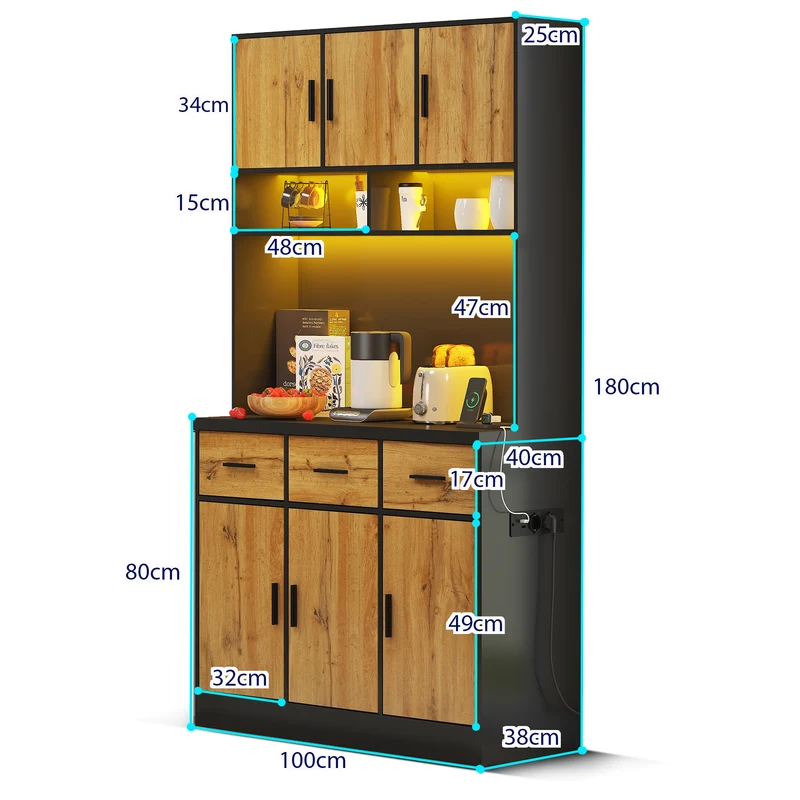 Buffet de cuisine avec éclairage LED et prises intégrées XOK