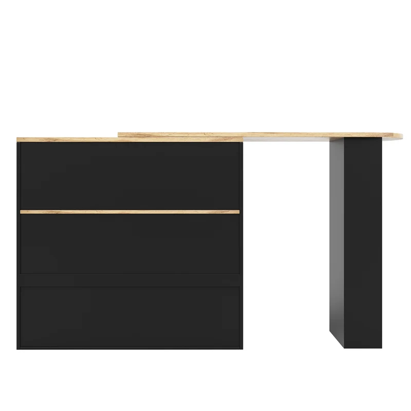 Table de bar modulable noir et bois pivotante avec étagères et tiroirs ILTAILL