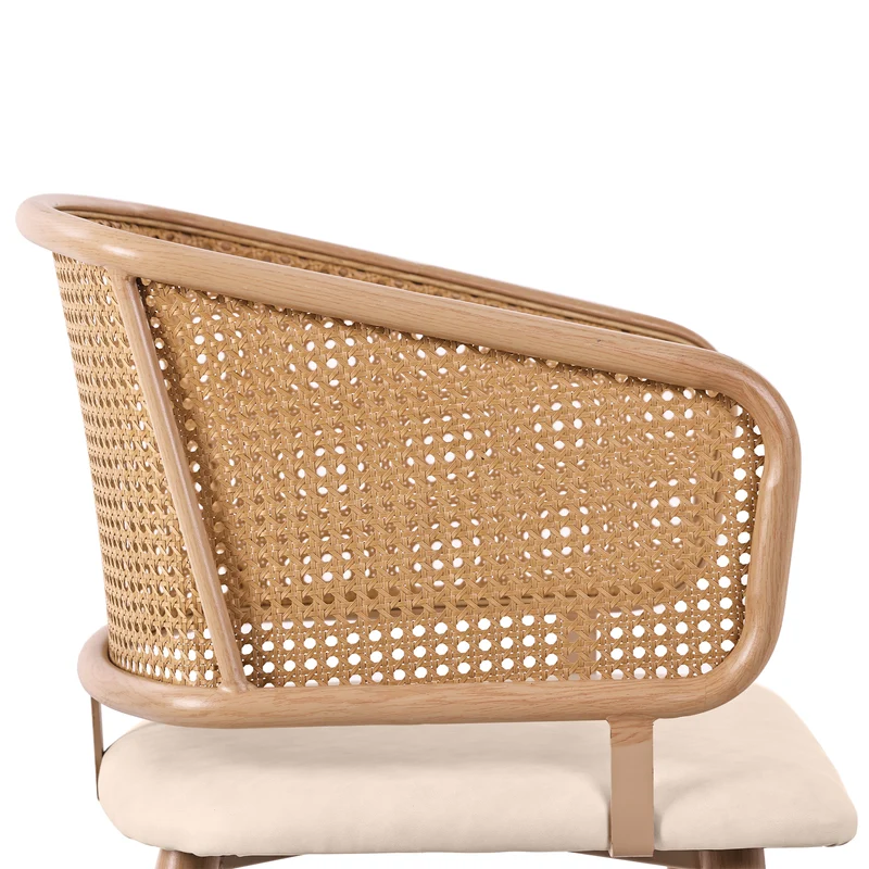 Lot de 2 chaises de salle à manger dossier en rotin, coussin d'assise en cuir PU beige, confortable et respirant NAD