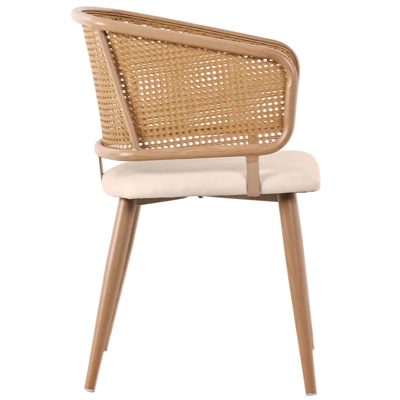 Lot de 2 chaises de salle à manger dossier en rotin, coussin d'assise en cuir PU beige, confortable et respirant NAD
