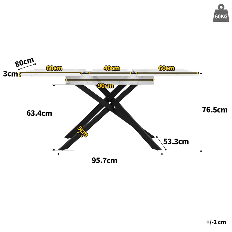 Table de salle à manger extensible effet marbre blanc (120-160 cm) ZEX