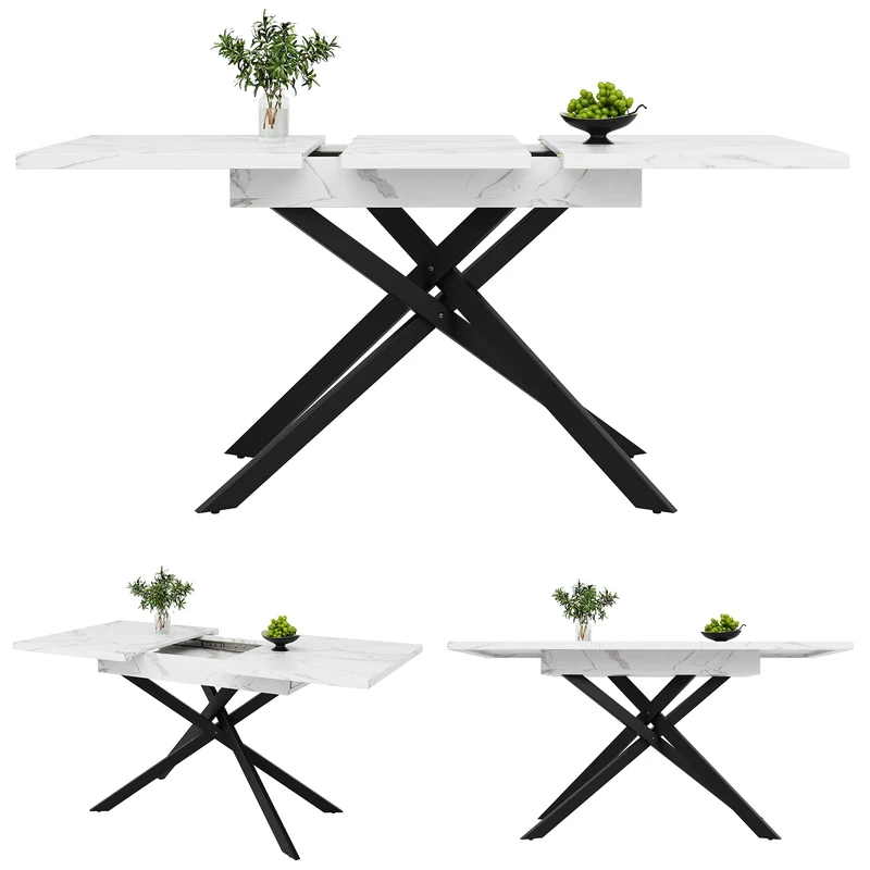 Table de salle à manger extensible effet marbre blanc (120-160 cm) ZEX
