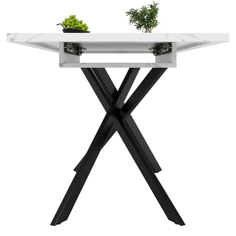 Table de salle à manger extensible effet marbre blanc (120-160 cm) ZEX