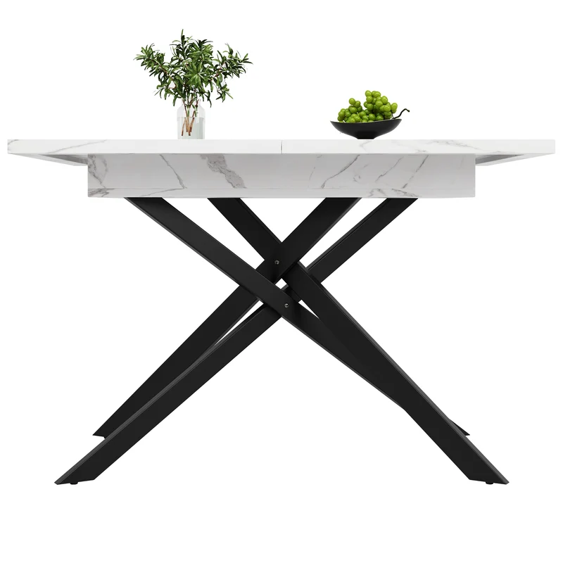 Table de salle à manger extensible effet marbre blanc (120-160 cm) ZEX