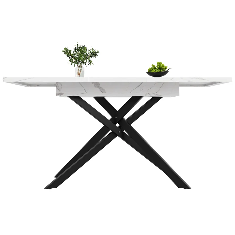 Table de salle à manger extensible effet marbre blanc (120-160 cm) ZEX