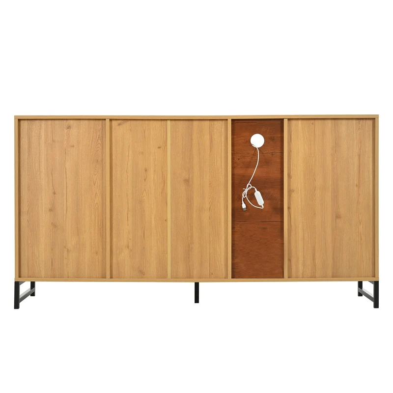 Buffet effet bois et noir 3 tiroirs, 3 niches et 2 portes avec éclairage LED UVAT