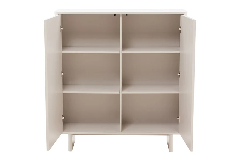 Buffet design SAVOY 130cm cachemire marbre blanc céramique avec rangements et façade 3D