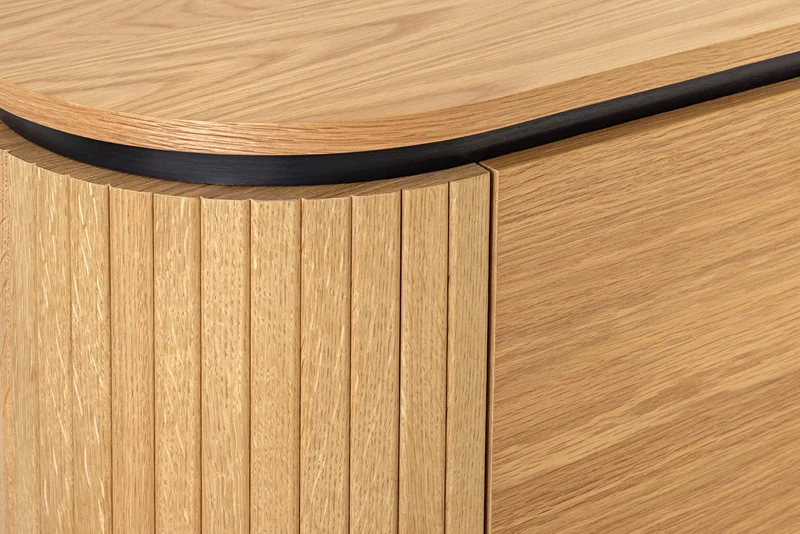 Buffet haut moderne ATELIER 140cm chêne naturel métal noir six compartiments