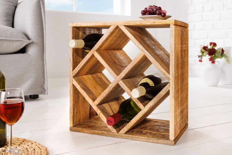 Casier à vin en bois massif CUBUS 40cm Table d’appoint faite main en manguier