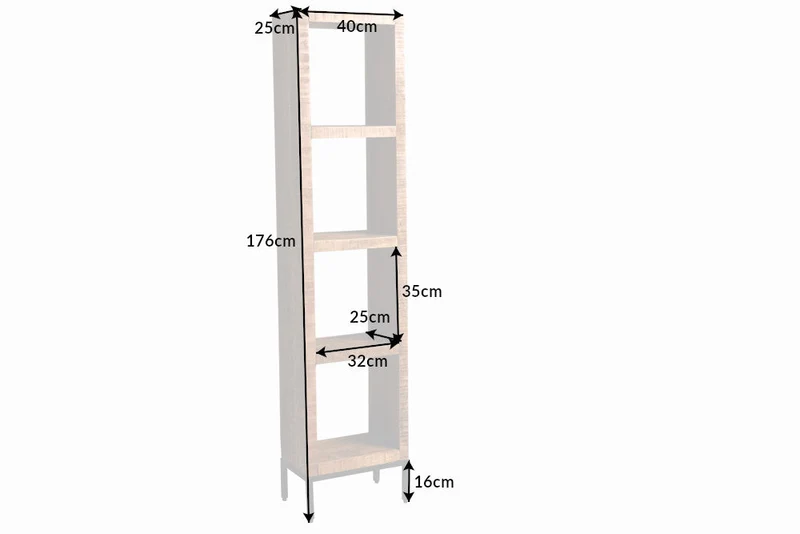 Etagère solide IRON CRAFT 176cm bibliothèque en bois de manguier quatre compartiments design industriel