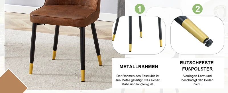 Lot de 2 chaises de salle à manger marron pieds noir et dorés CLARITYLSTRY