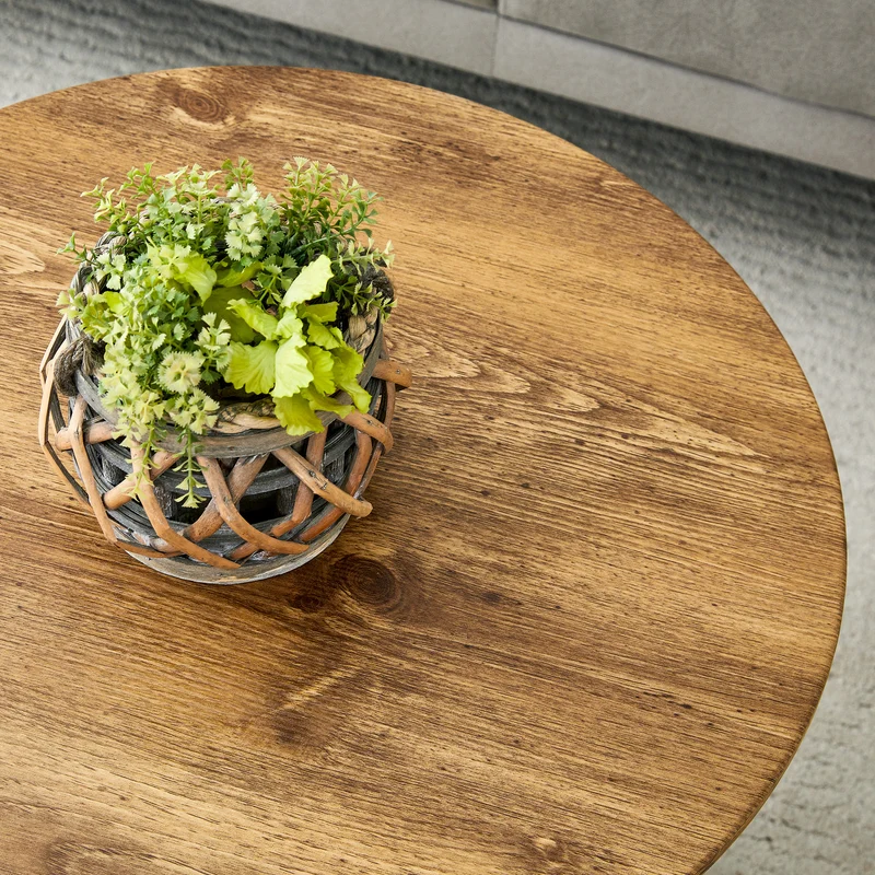 Ensemble de 2 tables basses gigognes rondes effet bois (50×48 cm & 60×35 cm) CYPRESSARA
