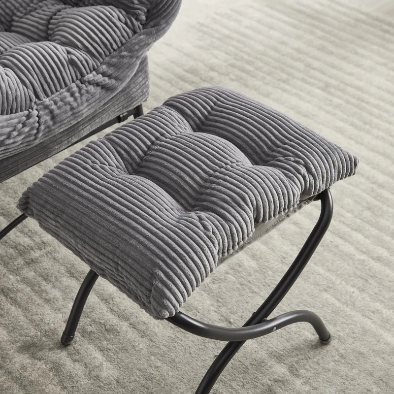 Fauteuil relax avec repose-pieds en flanelle grise, accoudoirs, poche latérale SERENELV