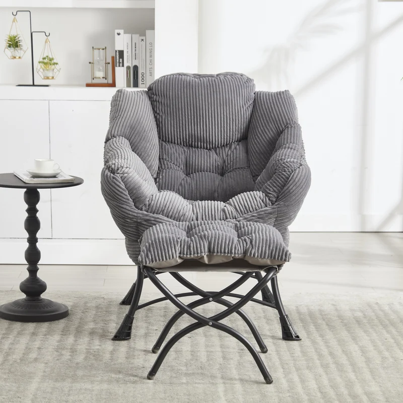 Fauteuil relax avec repose-pieds en flanelle grise, accoudoirs, poche latérale SERENELV
