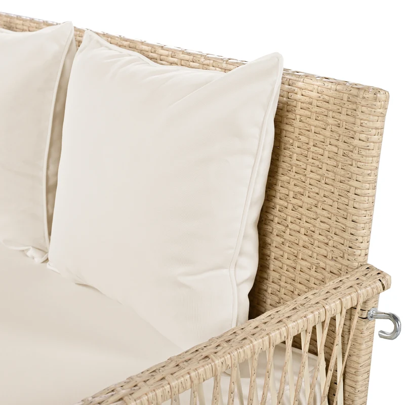 Balançoire de jardin 2 places en rotin beige avec coussins épais, extérieur, dossier lavable 113x54x53cm THALDRAITH
