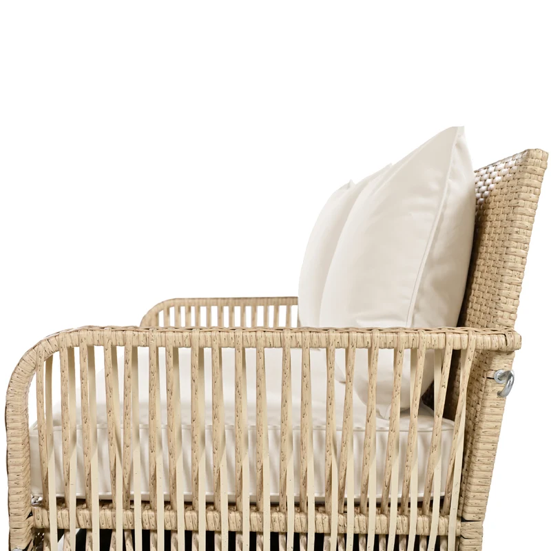 Balançoire de jardin 2 places en rotin beige avec coussins épais, extérieur, dossier lavable 113x54x53cm THALDRAITH