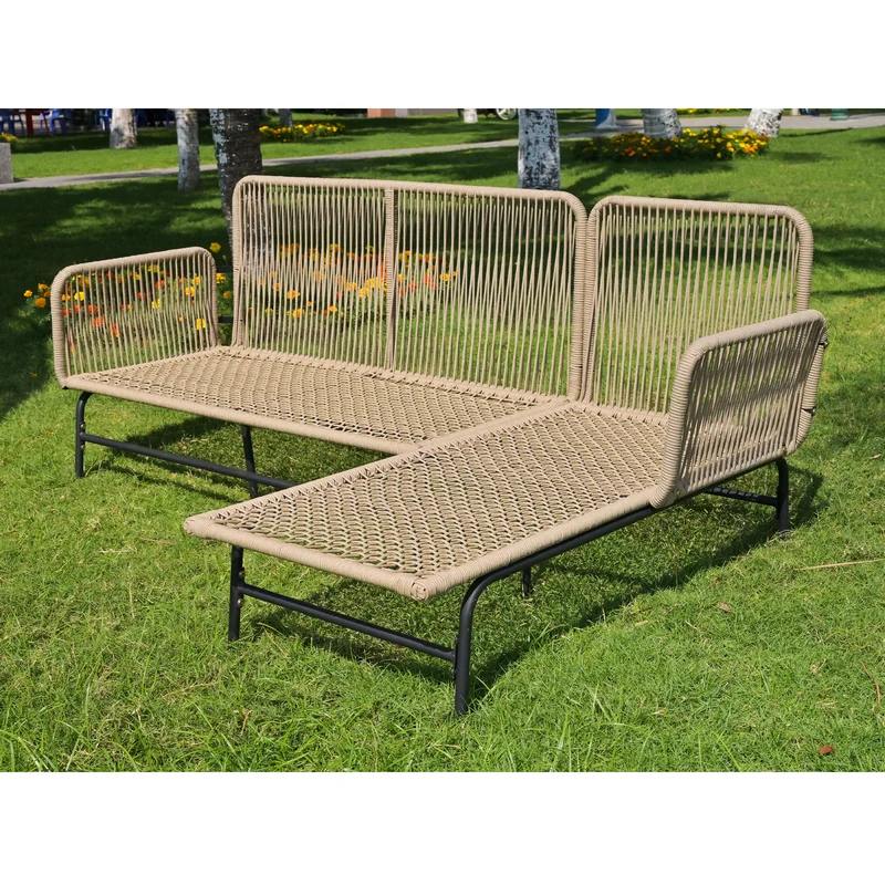 Salon de jardin d'angle en corde tressée beige avec table basse ETHEREALLS