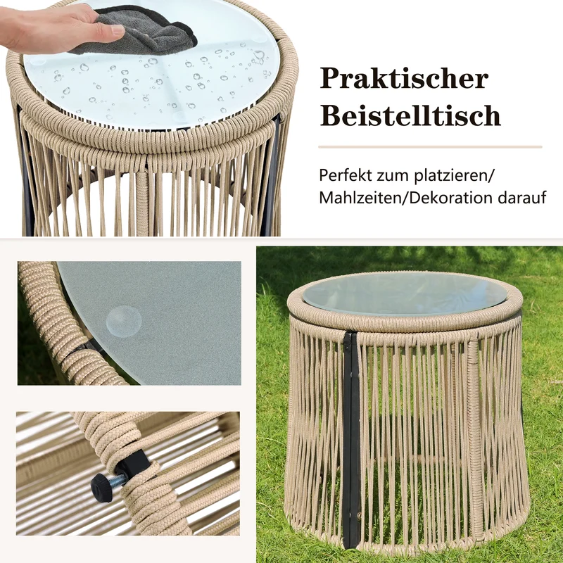 Salon de jardin d'angle en corde tressée beige avec table basse ETHEREALLS
