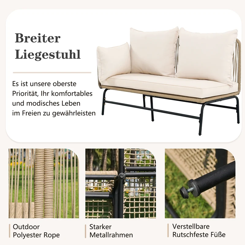 Salon de jardin d'angle en corde tressée beige avec table basse ETHEREALLS
